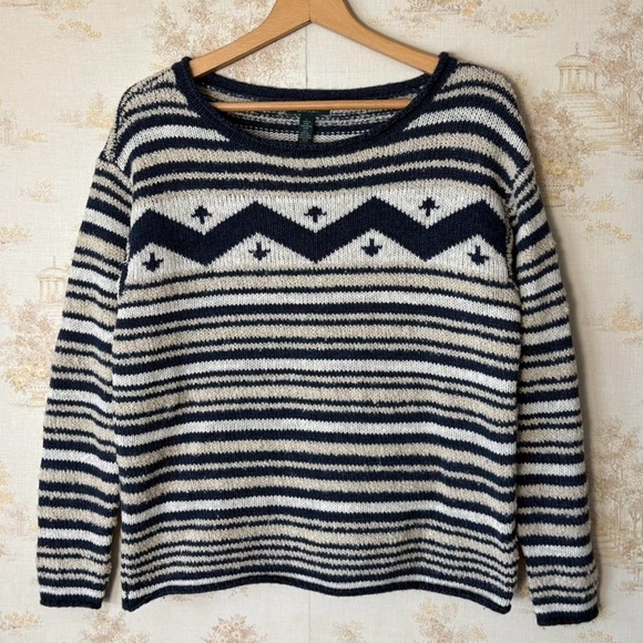 Ralph Lauren Sweaters - Vintage LRL Lauren Jeans Co. Ralph Lauren wool blue cream stripe sweater L